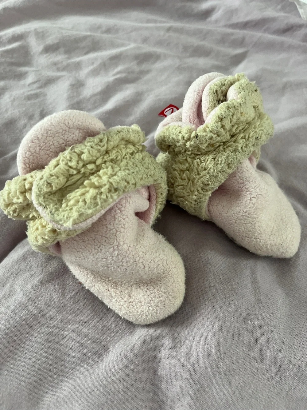 ZUTANO Fleece and Sherpa Booties - Pink and tan - size 12M